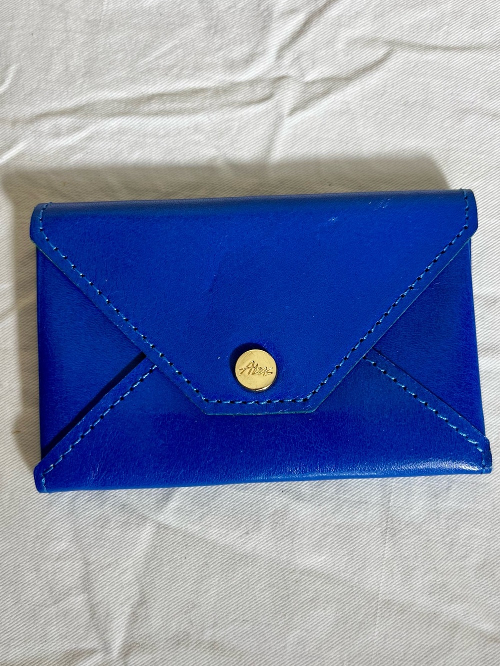 NWT Abas Royal Blue Leather Envelope Card Case Slim Wallet Minimalist Travel